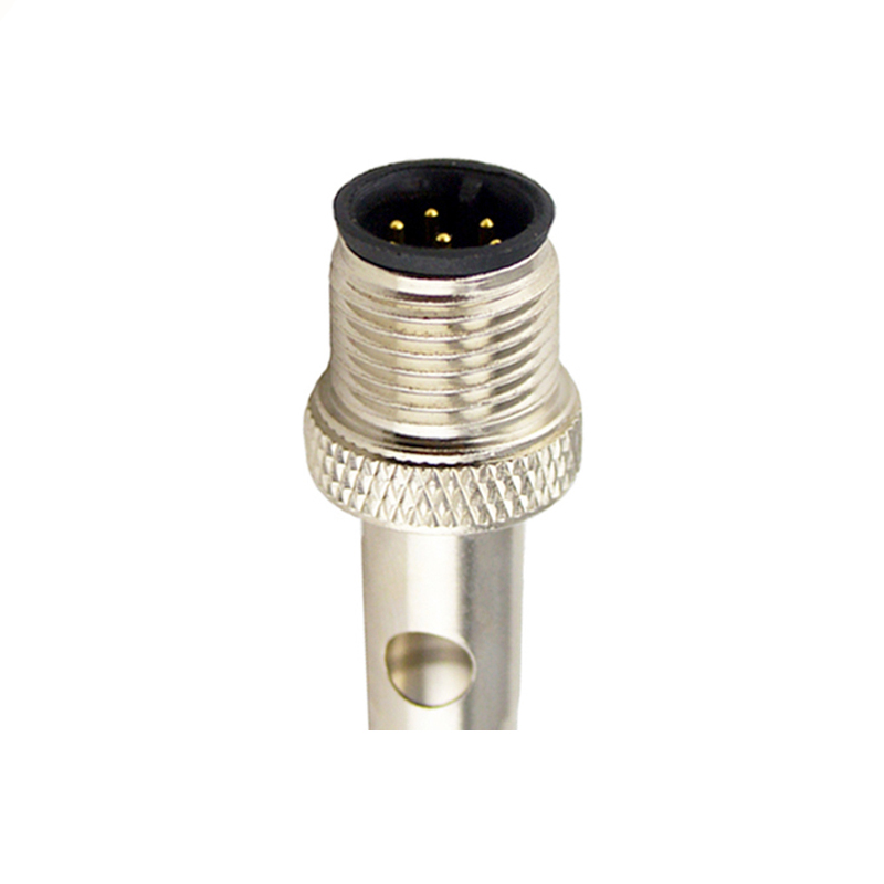 M12 5pins A code male moldable connector with shielded,short,for right angle cable,brass with nickel plated screw
